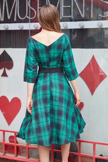 Vestido verde plaid vintage swing